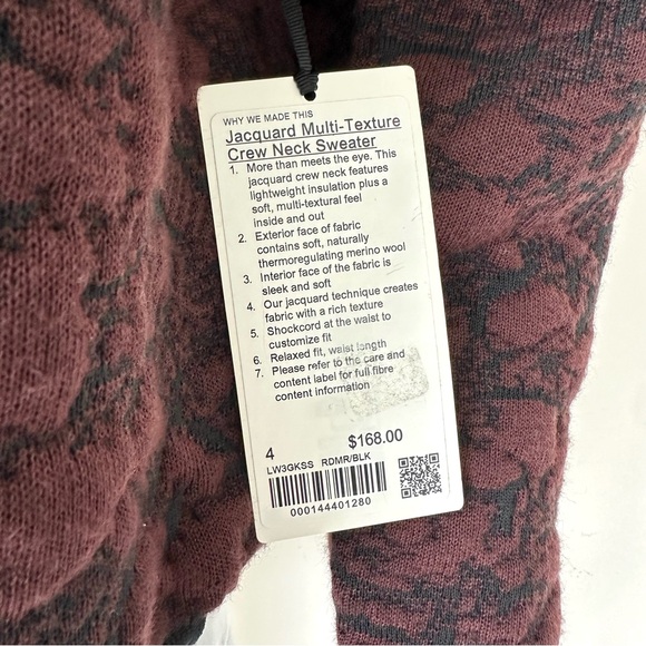 NWT!!! Lululemon Athletica Jacquard Crew Neck Sweater size 4 Retail 168$ - Picture 3 of 10